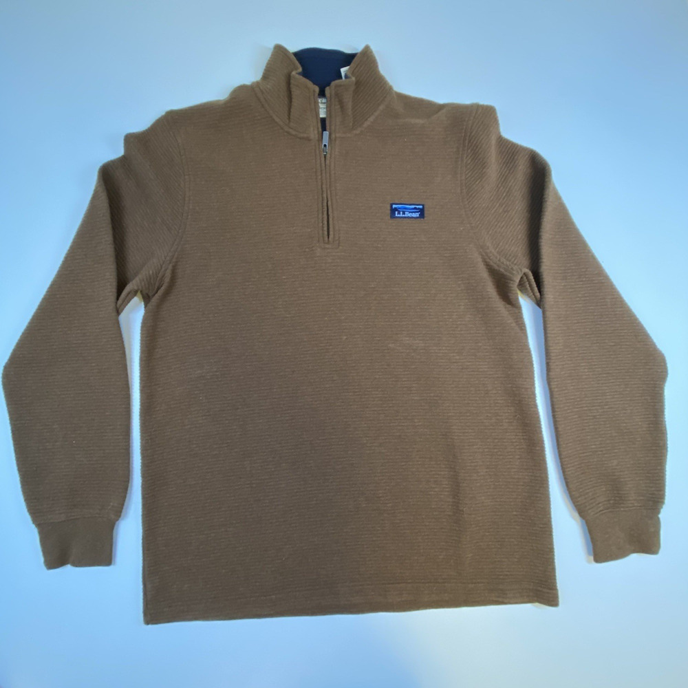 LL Bean Lakewashed Sweatshirt Mens M-REG Brown Double Knit Ribbed Quarter Zip
